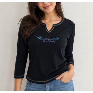 Harley Davidson Shirt Womens L Black Good Rainbow Stitch Ft Lauderdale Florida